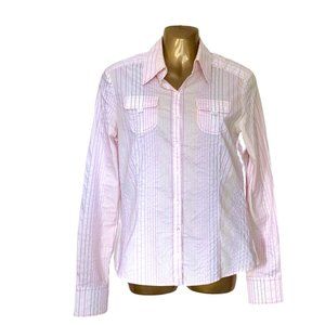 Tahari Pink Stripe Dress Shirt for Women | Seersucker Pink & White Blouse